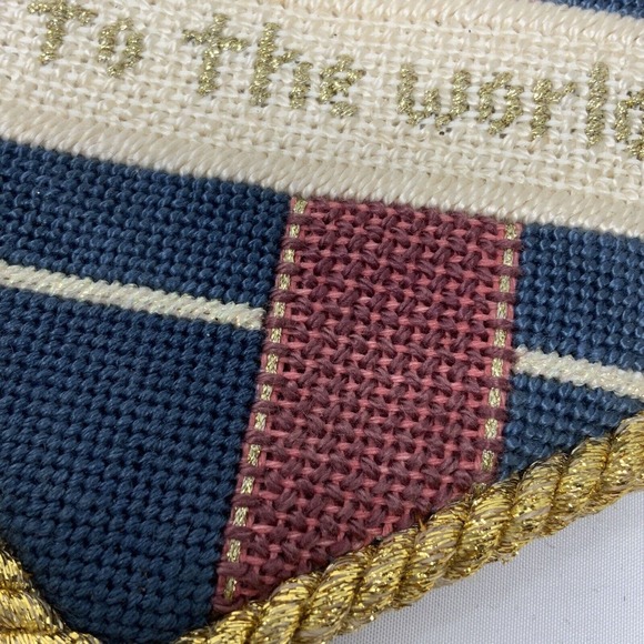 Vintage Handmade Stitched Heart Wall Hanging Joy To The World Music Pocket - Picture 12 of 16